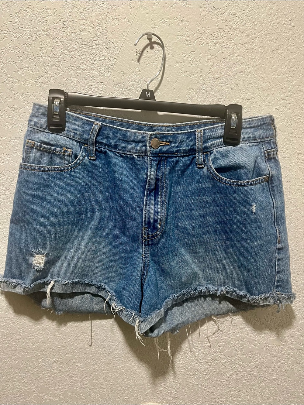 Old Navy High Rise Distressed Frayed Hem Denim Shorts - Blue